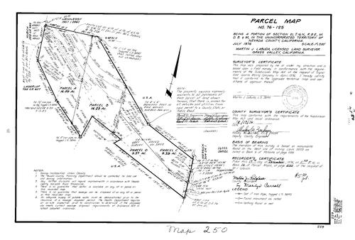 Click to see Parcel Map Book 10, pg. 250 (1976) of Nevada County Recorders Parcel Maps Book 10