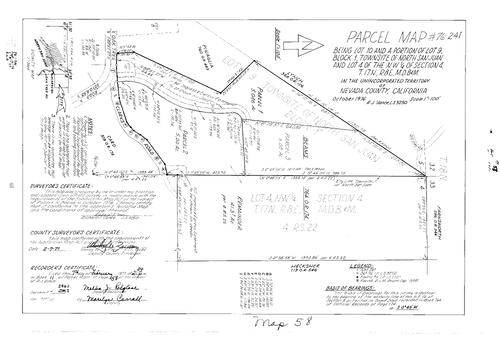 Click to see Parcel Map Book 11, pg.58 (1977) of Nevada County Recorders Parcel Maps Book 11
