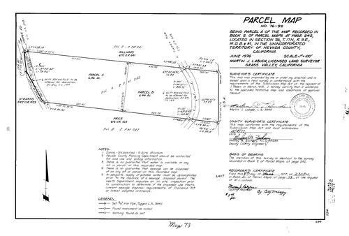 Click to see Parcel Map Book 11, pg.73 (1977) of Nevada County Recorders Parcel Maps Book 11