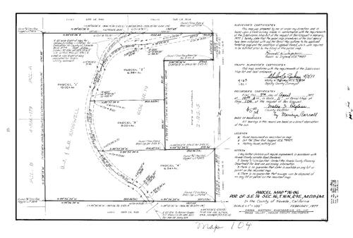 Click to see Parcel Map Book 11, pg. 104 (1977) of Nevada County Recorders Parcel Maps Book 11