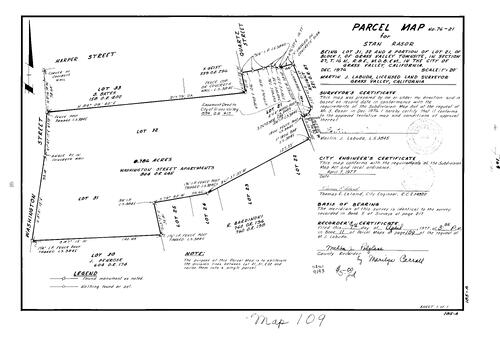 Click to see Parcel Map Book 11, pg. 109 (1977) of Nevada County Recorders Parcel Maps Book 11