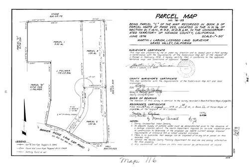 Click to see Parcel Map Book 11, pg. 116 (1977) of Nevada County Recorders Parcel Maps Book 11