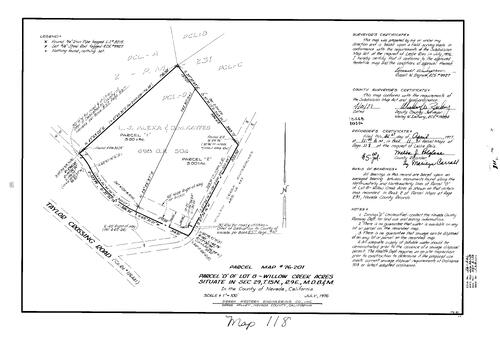 Click to see Parcel Map Book 11, pg. 118 (1977) of Nevada County Recorders Parcel Maps Book 11