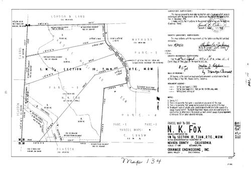 Click to see Parcel Map Book 11, pg. 134 (1977) of Nevada County Recorders Parcel Maps Book 11