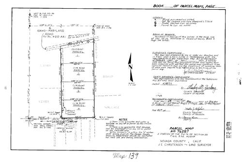 Click to see Parcel Map Book 11, pg. 139 (1977) of Nevada County Recorders Parcel Maps Book 11