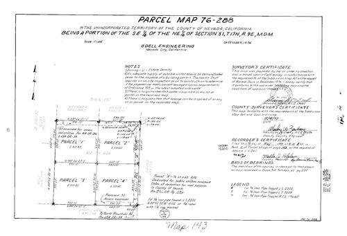 Click to see Parcel Map Book 11, pg. 143 (1977) of Nevada County Recorders Parcel Maps Book 11