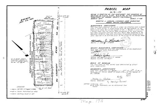 Click to see Parcel Map Book 11, pg. 173 (1977) of Nevada County Recorders Parcel Maps Book 11