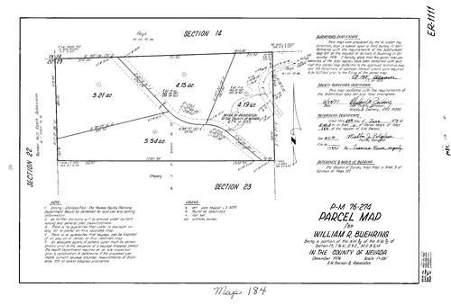 Click to see Parcel Map Book 11, pg. 184 (1977) of Nevada County Recorders Parcel Maps Book 11