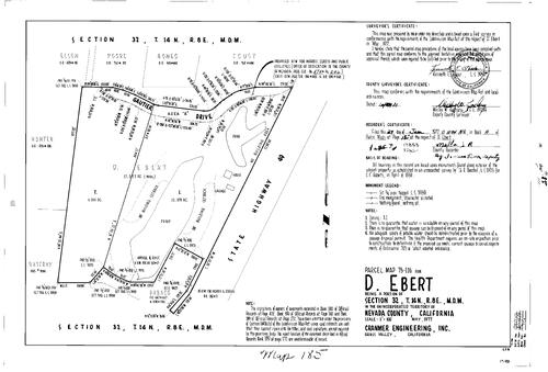 Click to see Parcel Map Book 11, pg. 185 (1977) of Nevada County Recorders Parcel Maps Book 11