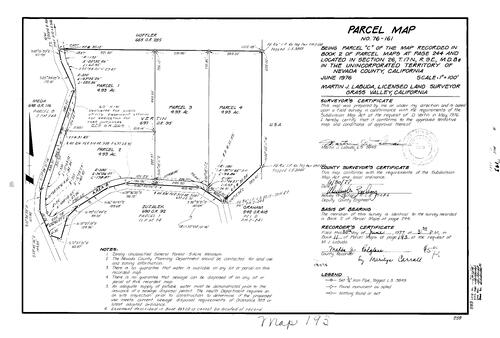 Click to see Parcel Map Book 11, pg. 193 (1977) of Nevada County Recorders Parcel Maps Book 11