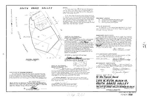 Click to see Parcel Map Book 11, pg. 201 (1977) of Nevada County Recorders Parcel Maps Book 11