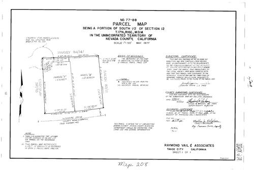 Click to see Parcel Map Book 11, pg. 208 (1977) of Nevada County Recorders Parcel Maps Book 11