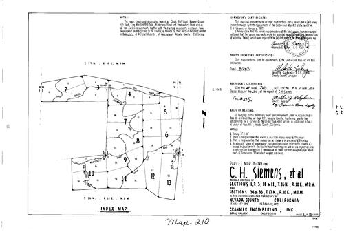 Click to see Parcel Map Book 11, pg. 210 (1977) of Nevada County Recorders Parcel Maps Book 11