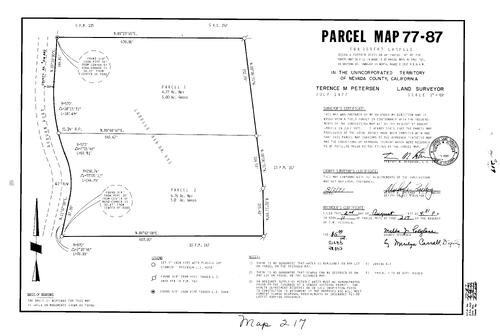 Click to see Parcel Map Book 11, pg. 217 (1977) of Nevada County Recorders Parcel Maps Book 11