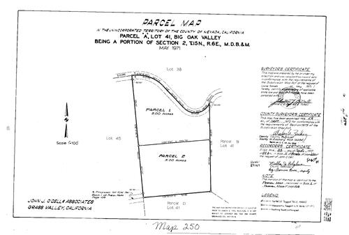 Click to see Parcel Map Book 11, pg. 250 (1977) of Nevada County Recorders Parcel Maps Book 11