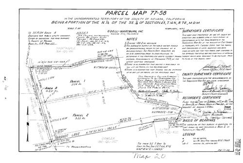 Click to see Parcel Map Book 12, pg. 20 (1977) of Nevada County Recorders Parcel Maps Book 12