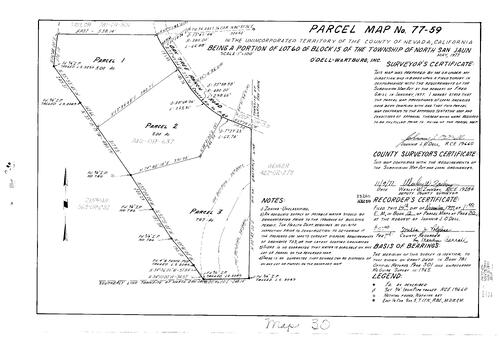 Click to see Parcel Map Book 12, pg. 30 (1977) of Nevada County Recorders Parcel Maps Book 12