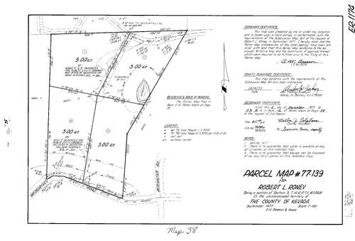 Click to see Parcel Map Book 12, pg. 38 (1977) of Nevada County Recorders Parcel Maps Book 12