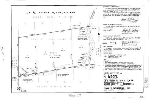 Click to see Parcel Map Book 12, pg. 39 (1977) of Nevada County Recorders Parcel Maps Book 12