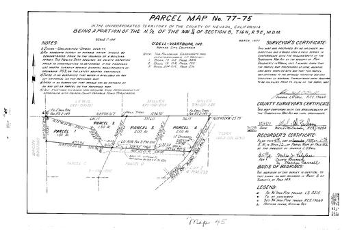 Click to see Parcel Map Book 12, pg. 45 (1977) of Nevada County Recorders Parcel Maps Book 12
