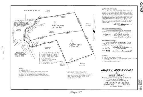 Click to see Parcel Map Book 12, pg. 59 (1977) of Nevada County Recorders Parcel Maps Book 12