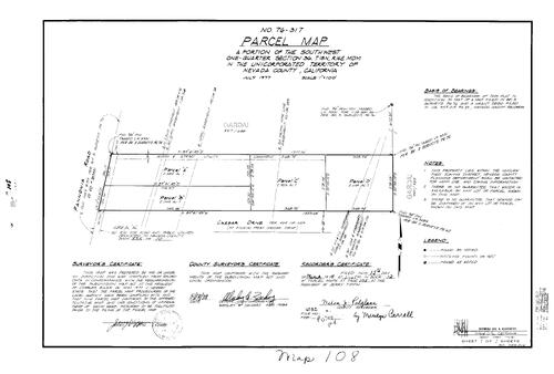 Click to see Parcel Map Book 12, pg. 108 (1978) of Nevada County Recorders Parcel Maps Book 12