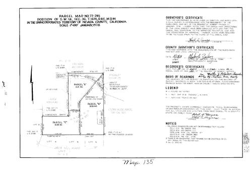 Click to see Parcel Map Book 12, pg. 135 (1978) of Nevada County Recorders Parcel Maps Book 12