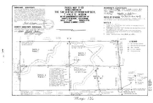 Click to see Parcel Map Book 12, pg. 136 (1978) of Nevada County Recorders Parcel Maps Book 12