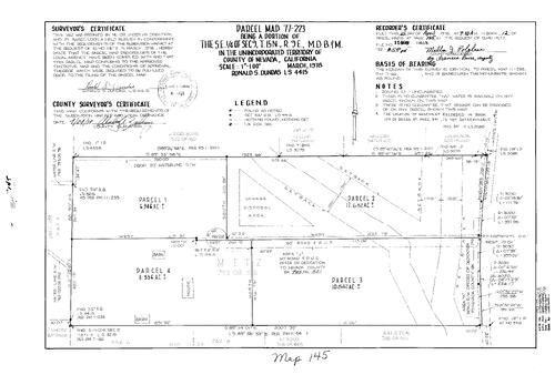 Click to see Parcel Map Book 12, pg. 145 (1978) of Nevada County Recorders Parcel Maps Book 12