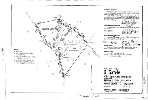 Click to see Parcel Map Book 12, pg. 169 (1978) of Nevada County Recorders Parcel Maps Book 12