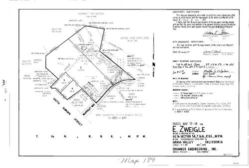 Click to see Parcel Map Book 12, pg. 184 (1978) of Nevada County Recorders Parcel Maps Book 12