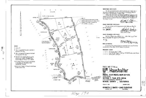 Click to see Parcel Map Book 12, pg. 190 (1978) of Nevada County Recorders Parcel Maps Book 12
