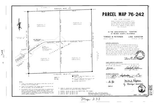 Click to see Parcel Map Book 12, pg. 233 (1978) of Nevada County Recorders Parcel Maps Book 12