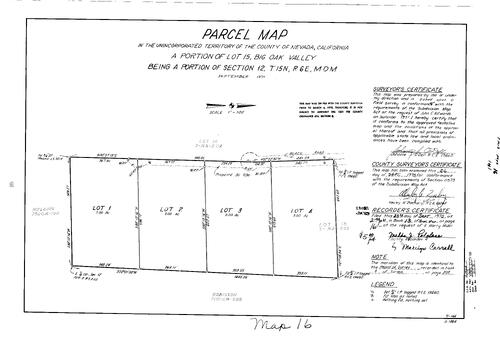 Click to see Parcel Map Book 13, pg. 16 (1978) of Nevada County Recorders Parcel Maps Book 13