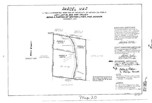 Click to see Parcel Map Book 13, pg. 20 (1978) of Nevada County Recorders Parcel Maps Book 13