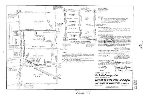 Click to see Parcel Map Book 13, pg. 59 (1978) of Nevada County Recorders Parcel Maps Book 13