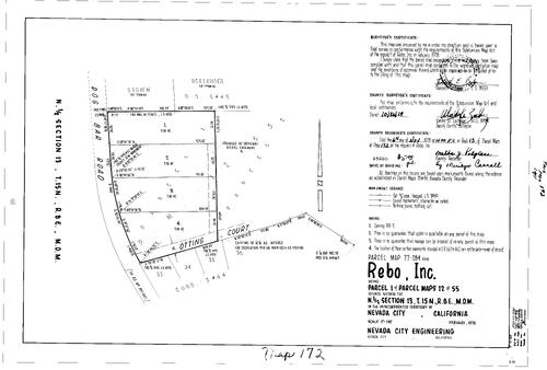 Click to see Parcel Map Book 13, pg. 172 (1978) of Nevada County Recorders Parcel Maps Book 13