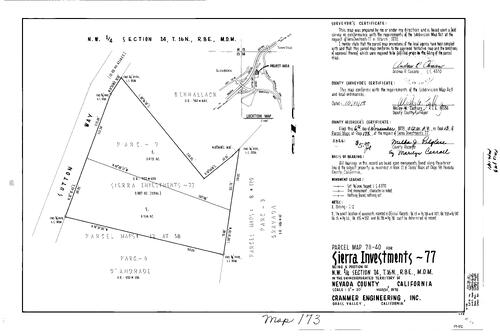 Click to see Parcel Map Book 13, pg. 173 (1978) of Nevada County Recorders Parcel Maps Book 13