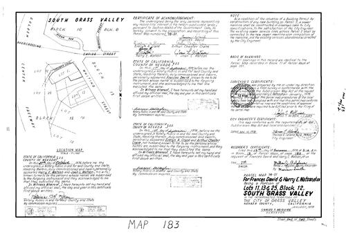 Click to see Parcel Map Book 13, pg. 183 (1978) of Nevada County Recorders Parcel Maps Book 13