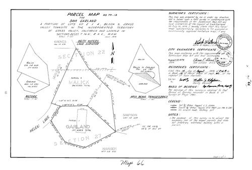 Click to see Parcel Map Book 14, pg. 66 (1979) of Nevada County Recorders Parcel Maps Book 14