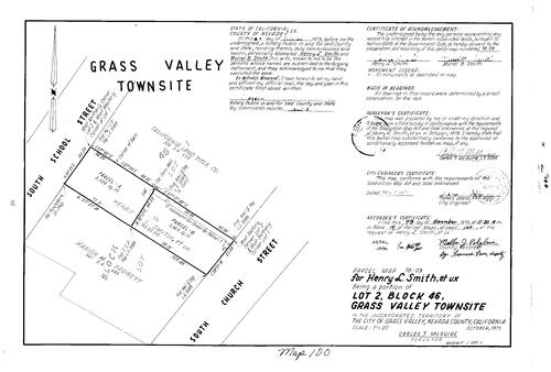 Click to see Parcel Map Book 14, pg. 100 (1979) of Nevada County Recorders Parcel Maps Book 14