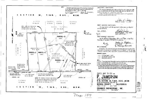 Click to see Parcel Map Book 14, pg. 104 (1979) of Nevada County Recorders Parcel Maps Book 14