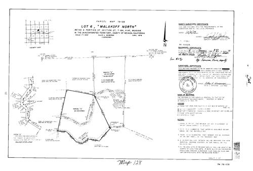 Click to see Parcel Map Book 14, pg. 128 (1980) of Nevada County Recorders Parcel Maps Book 14
