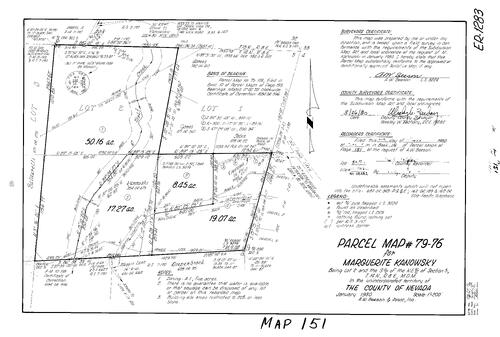 Click to see Parcel Map Book 14, pg. 151 (1980) of Nevada County Recorders Parcel Maps Book 14