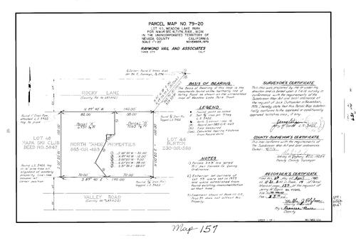 Click to see Parcel Map Book 14, pg. 157 (1980) of Nevada County Recorders Parcel Maps Book 14