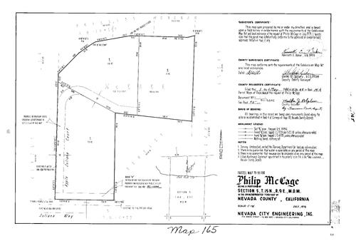 Click to see Parcel Map Book 14, pg. 165 (1980) of Nevada County Recorders Parcel Maps Book 14