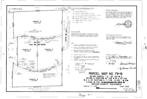Click to see Parcel Map Book 15, pg. 41 (1980) of Nevada County Recorders Parcel Maps Book 15