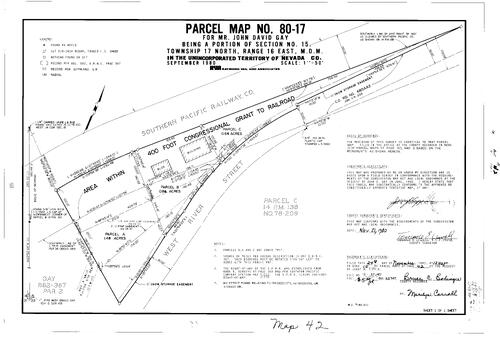 Click to see Parcel Map Book 15, pg. 42 (1980) of Nevada County Recorders Parcel Maps Book 15