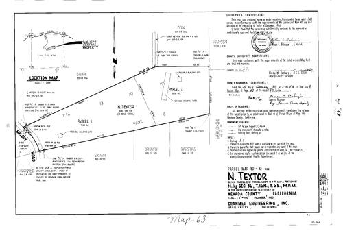 Click to see Parcel Map Book 15, pg. 63 (1981) of Nevada County Recorders Parcel Maps Book 15