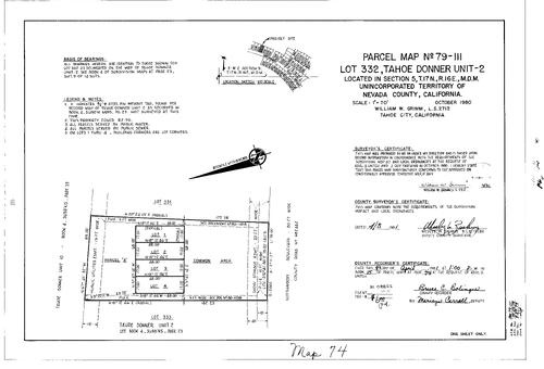 Click to see Parcel Map Book 15, pg. 74 (1981) of Nevada County Recorders Parcel Maps Book 15